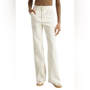 Veronica Beard Women’s Ecru Crosbie Seamed High Waist Wide Leg Jeans- Size 28